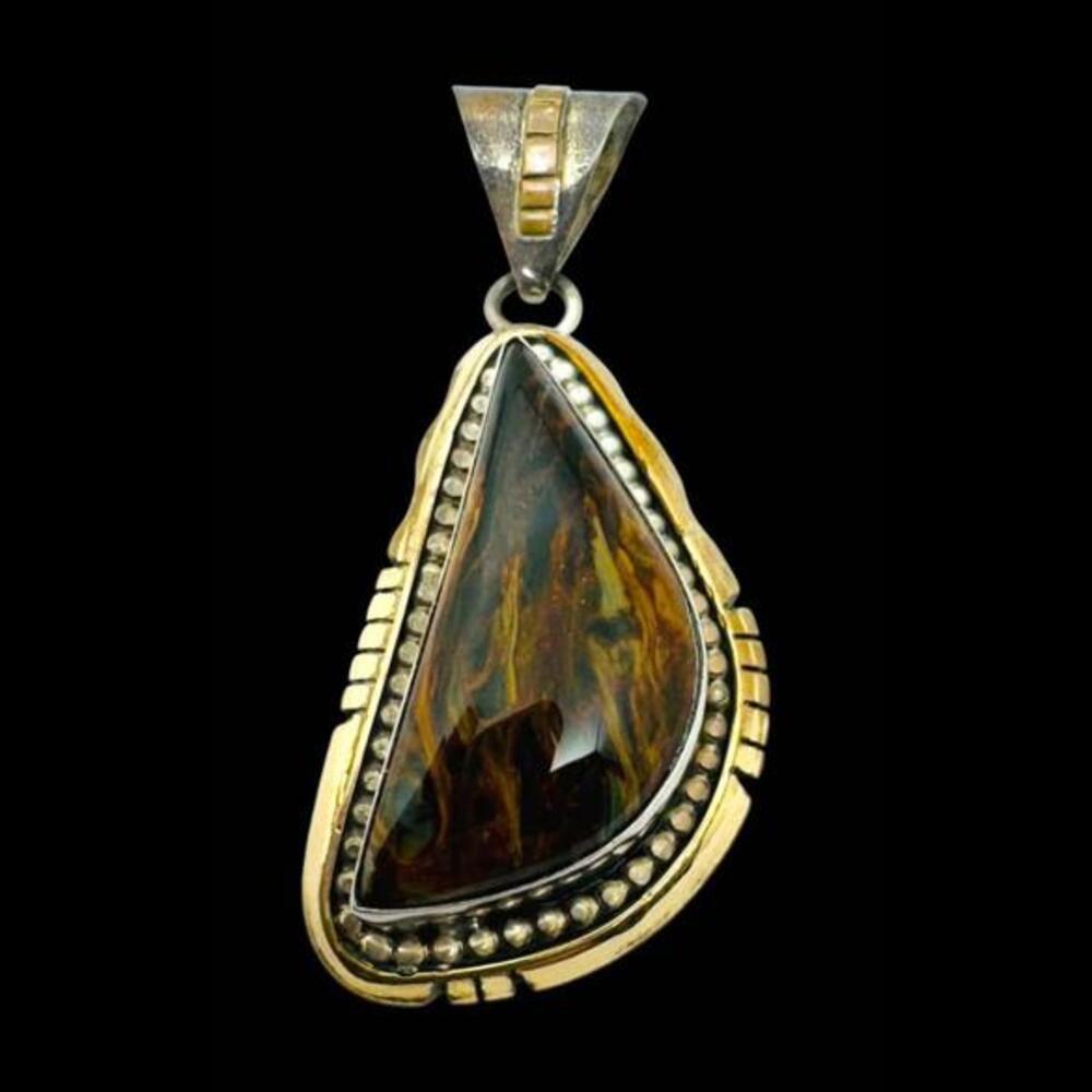 Vintage S.E. Sensa Eustace Zuni Sterling & 12K GF Native Am Pietersite Pendant